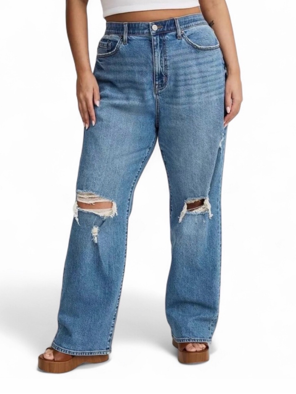 Torrid High-Rise Relaxed Straight Classic Denim Distressed Jeans